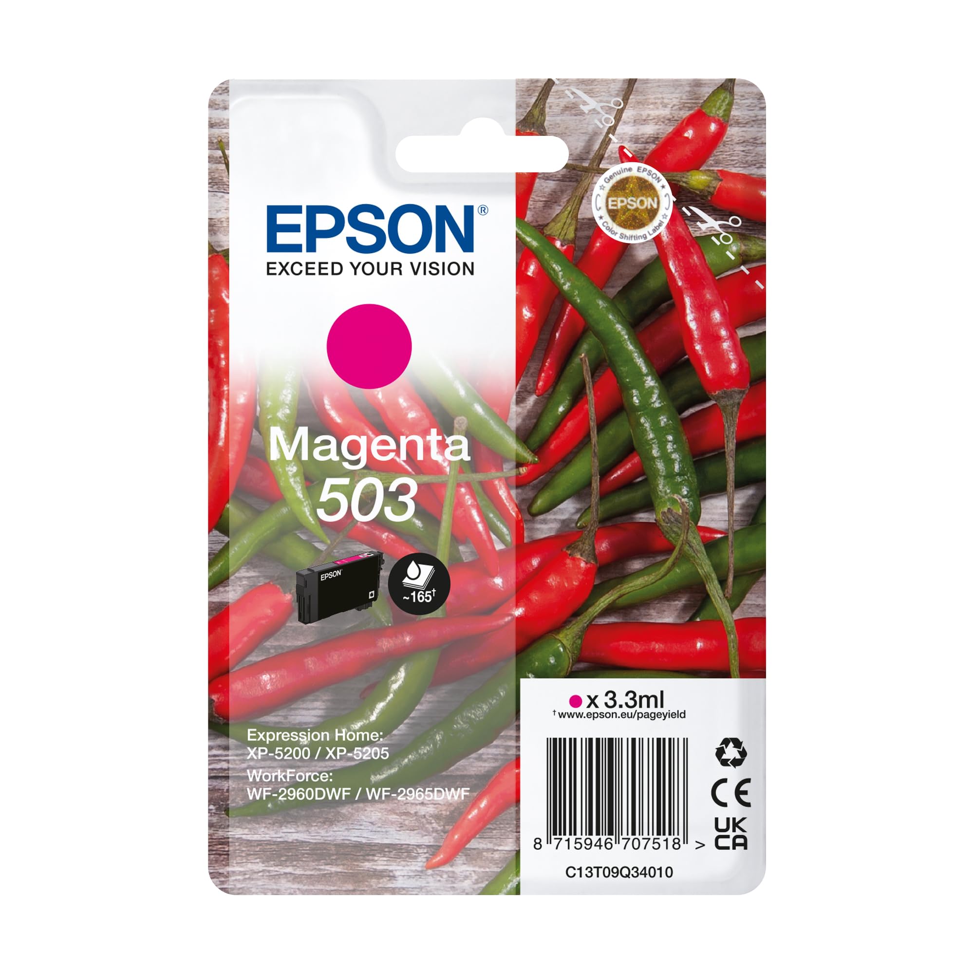 Epson Original 503 Tinte Chili Singlepack Magenta Standard, XP-5200 XP-5205 WF-2960DWF WF-2965DWF, ReadyPrint Flex-Tintentarife