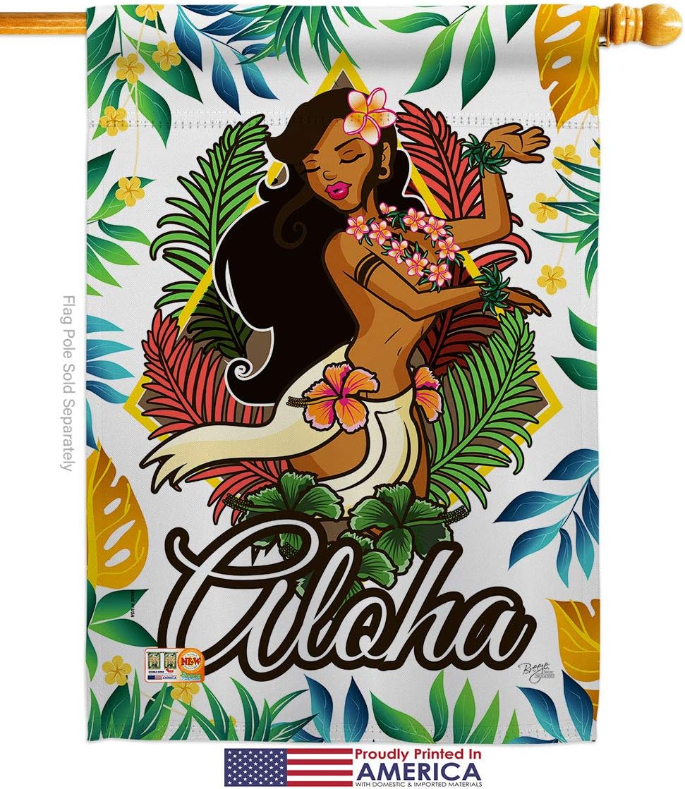 Hula Girl House Flag Summertime Fun and Sun Beach Pool Luau Tropical Party Season Outdoor Sunny Small Decorative Gift Yard Banner Made In USA 28 X 40