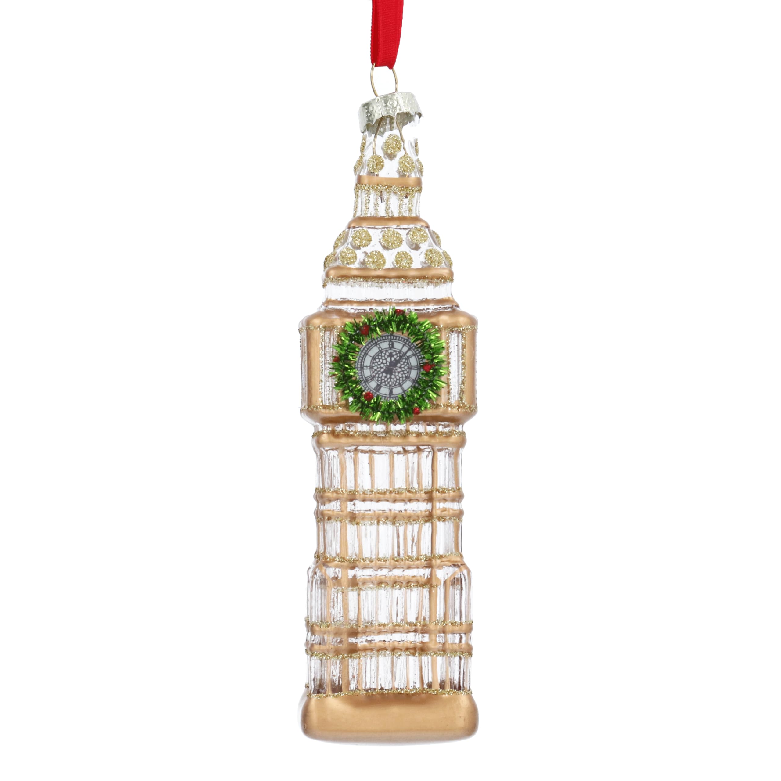 Gisela Graham Gold Glass Big Ben Christmas Tree Decoration, 14Cm