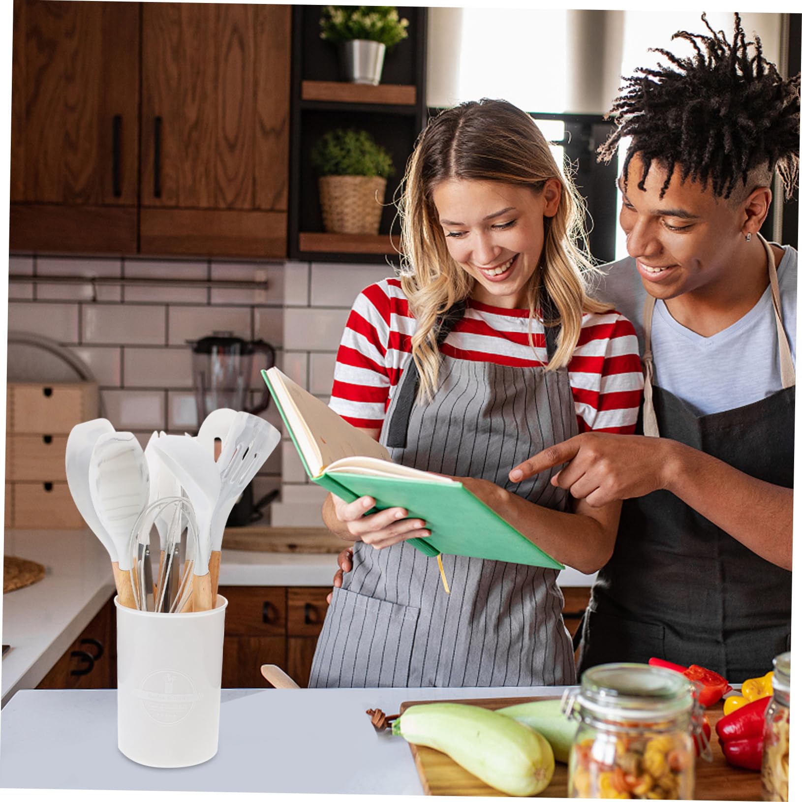 12pezzi Utensili Da Cucina Silicone Manici Legno e Contenitore Strumenti Antiadherenti Per Cottura Per Chef e Appassionati Di Cucina
