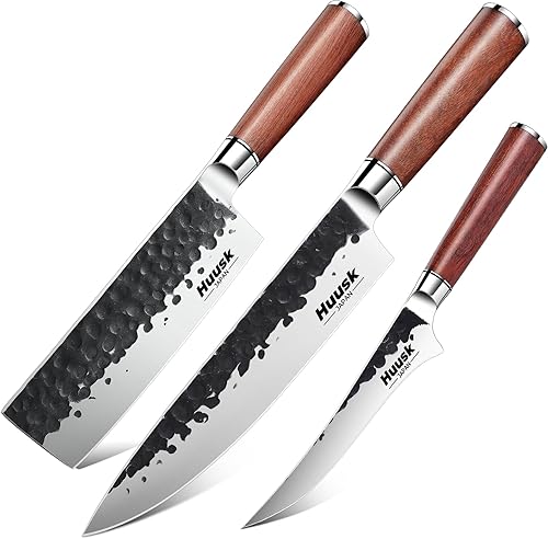 Cuchillo de chef japonés Nakiri de 6.5 pulgadas con cuchillo Gyuto de 8 pulgadas con cuchillo de deshuesado forjado a mano de 6 pulgadas,