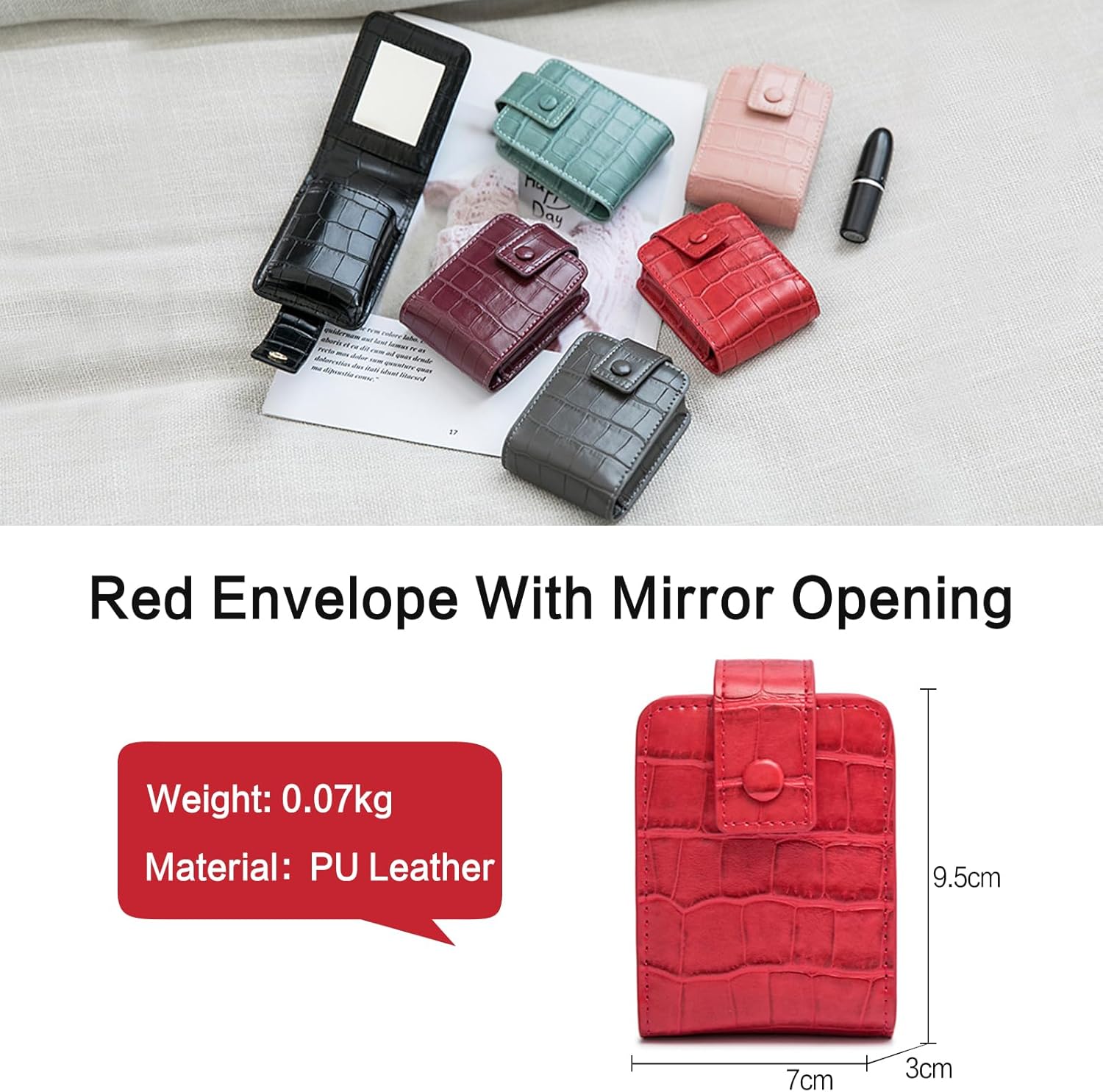 PORRASSO Lipstick Case Portable Mini Cosmetic Bag Women Lipstick Lip Gloss Bag with Mirror Travel Lipstick Holder for Storeing Lipstick Lip Glaze Powder Red