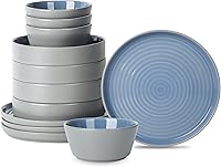 Vista 13 de Stone Lain Elica - Juego de vajilla de gres de 12 piezas, platos y cuencos, servicio para 4, color beige y negro, vajilla moderna, apta