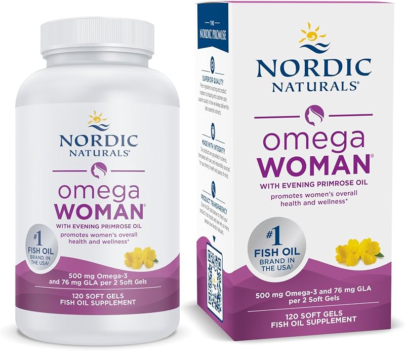 Nordic Naturals Omega-3 para mujeres con aceite de onagra, limón - 120 unidades | 800 mg de aceite de onagra con GLA para aliviar la menopausia (sofocos, sudores nocturnos). Equilibrio hormonal. Suministro para 60 días.