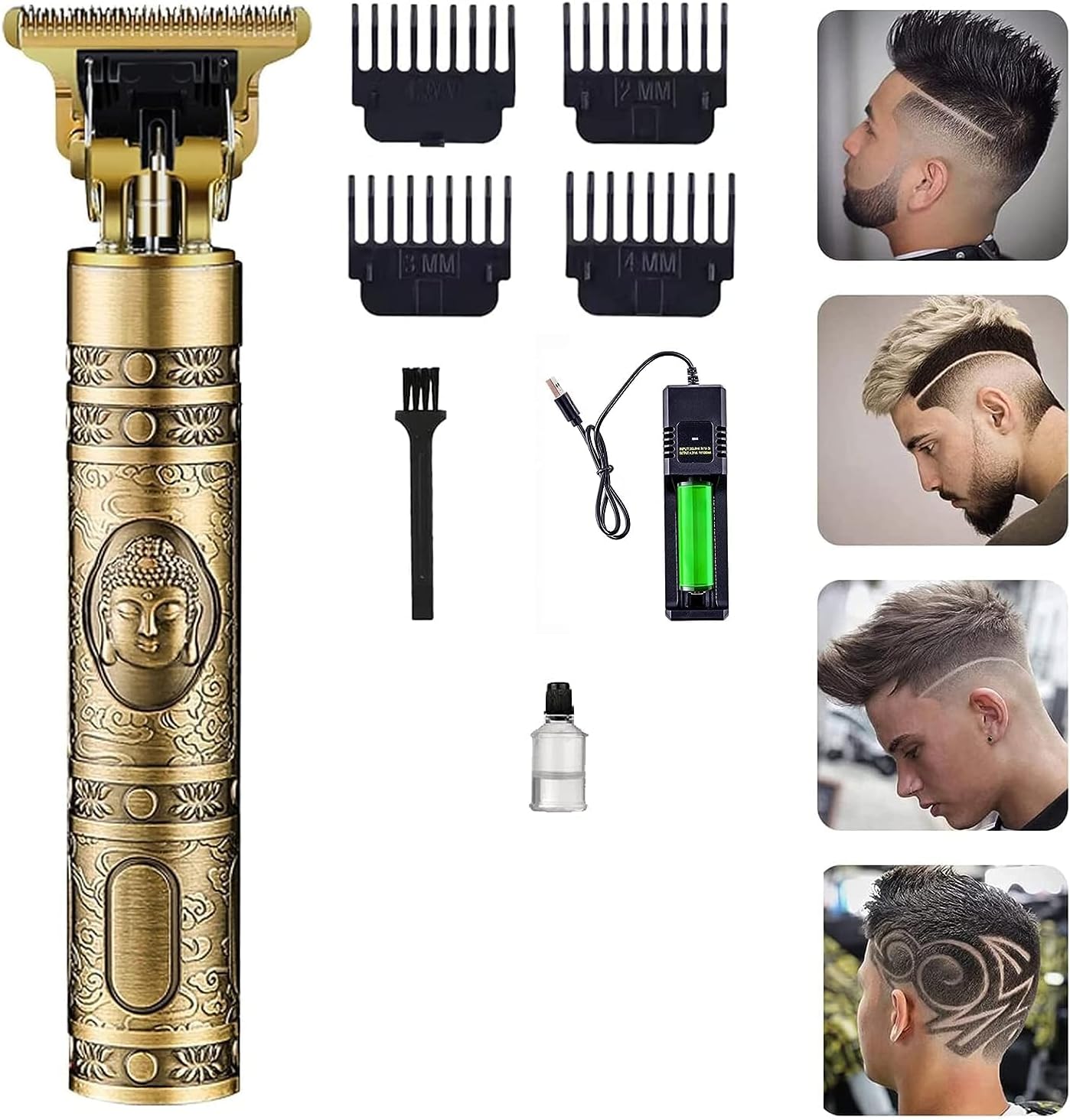 CloudTech® Budhha or Dragon Style Professional Hair Trimmer For Men, Rechargeable Cordless, Hair Clippers And Hair Cutting Kit (Gold) T-Blade