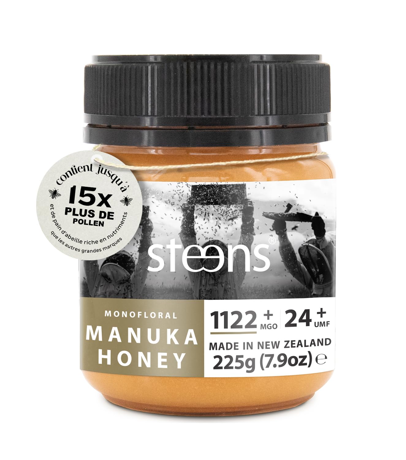 Steens Miel de Manuka - MGO 1122+ - 100% certifié Miel Manuka cru pur UMF 24+ - Mis en pot et scellé en Nouvelle-Zélande - Manuka Honey 225 g