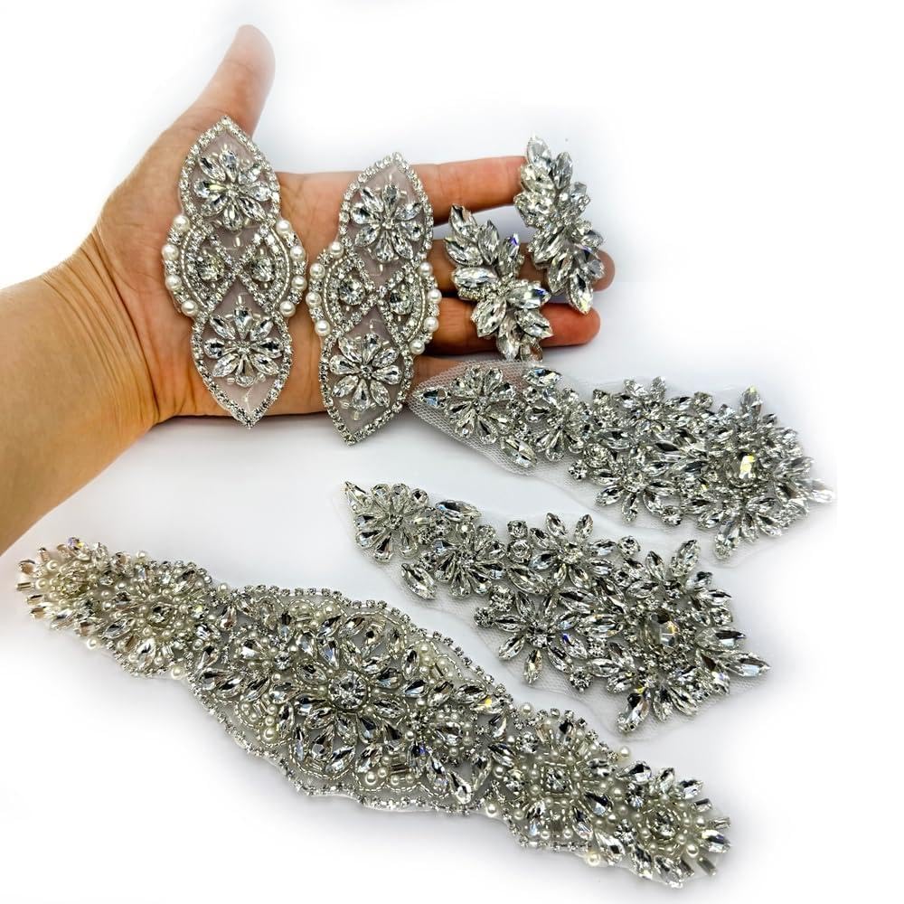 Strass en verre argenté applique robe de mariée ceinture chaussure voile bouquet