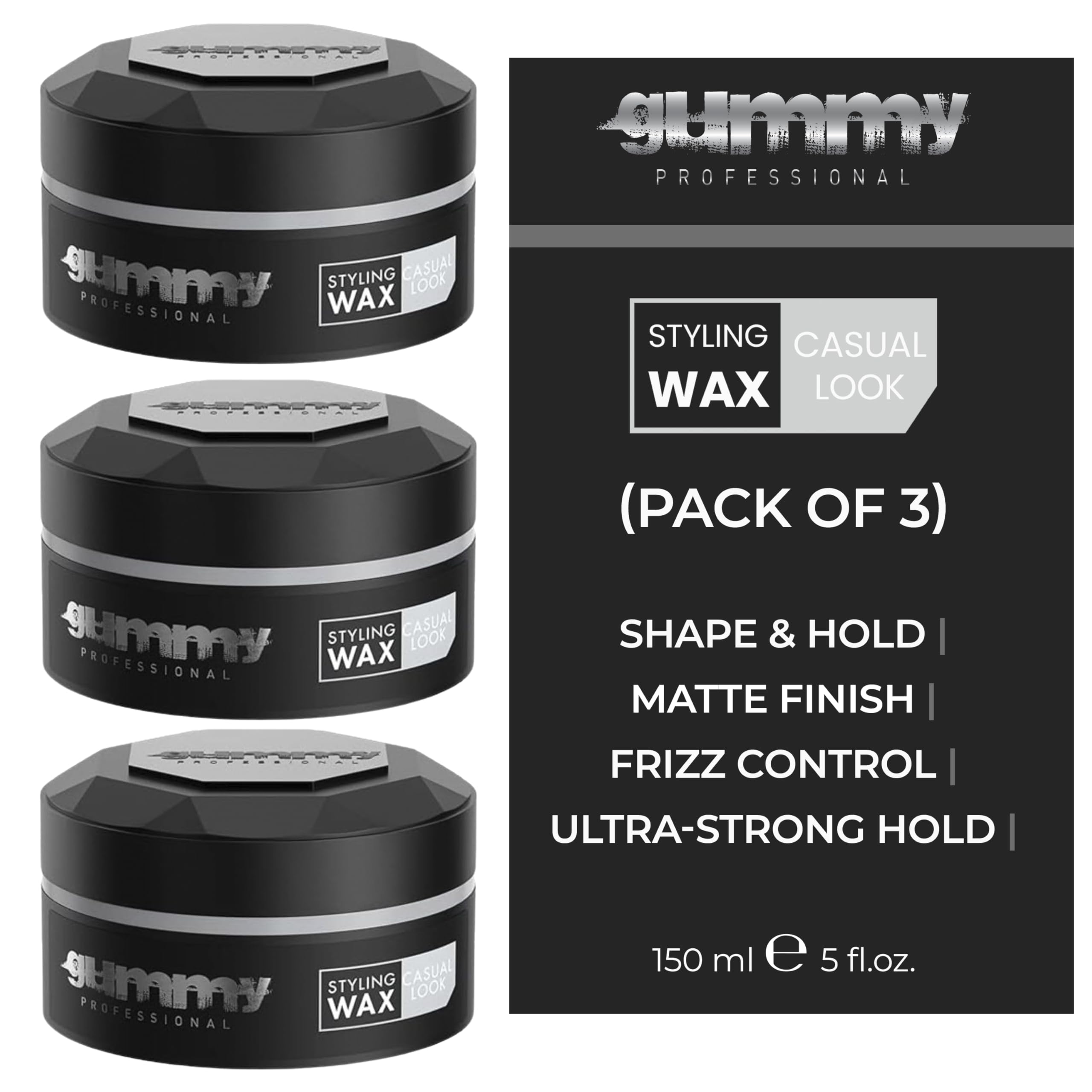 Gummy Professional Casual Look Medium Hold Hair Styling Wax – Matte Finish for Natural Texture and Flexible Restyling – Lightweight, Non-Sticky