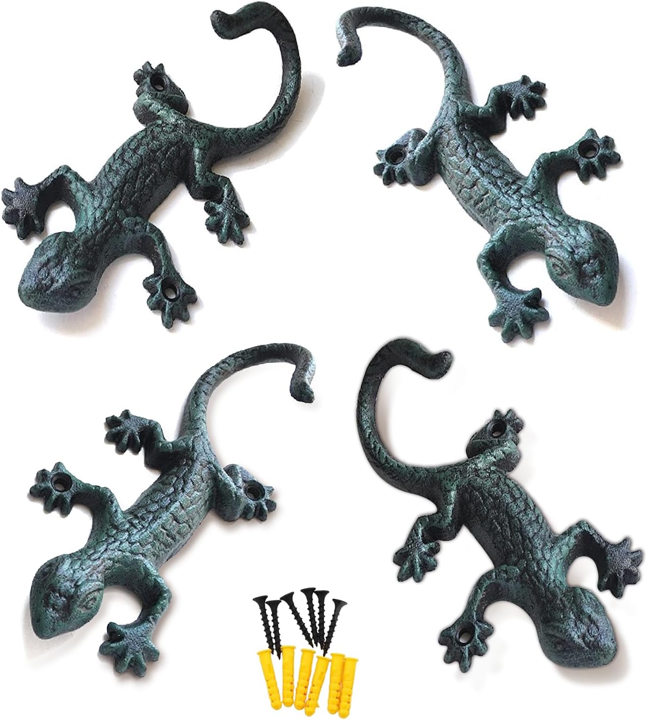 Outdoor Cast Iron Pool Towel Wall Hooks, Lovely Gecko Heavy-Duty Coat Hooks, Fun Lizard Pool Towel Holder for Outdoor and Indoor，Cool Gecko Key Holder and Wall Decor (4 Pcs)