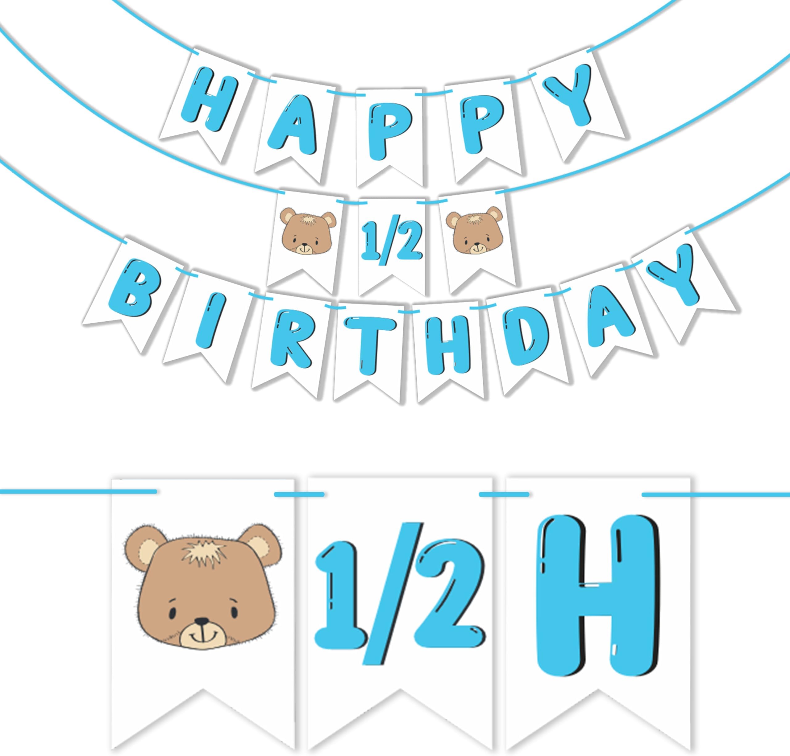Wobbox 'It's My Half Birthday' Bunting Banner - Blue Text & Bear Decoration Item