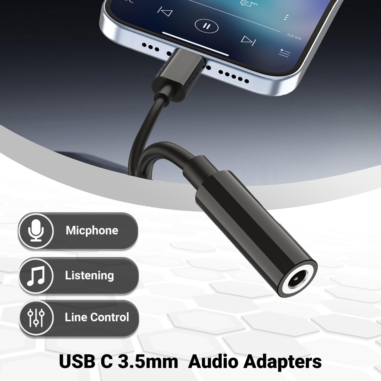 USB C auf 3,5 mm Adapter (2 Stück, weiß) – DAC-Audio-Konverter für iPhone 15/Pro, Samsung S23, iPad Pro, Pixel 7-16bit/48kHz AUX-Adapter mit Mikrofon für Auto, Gaming