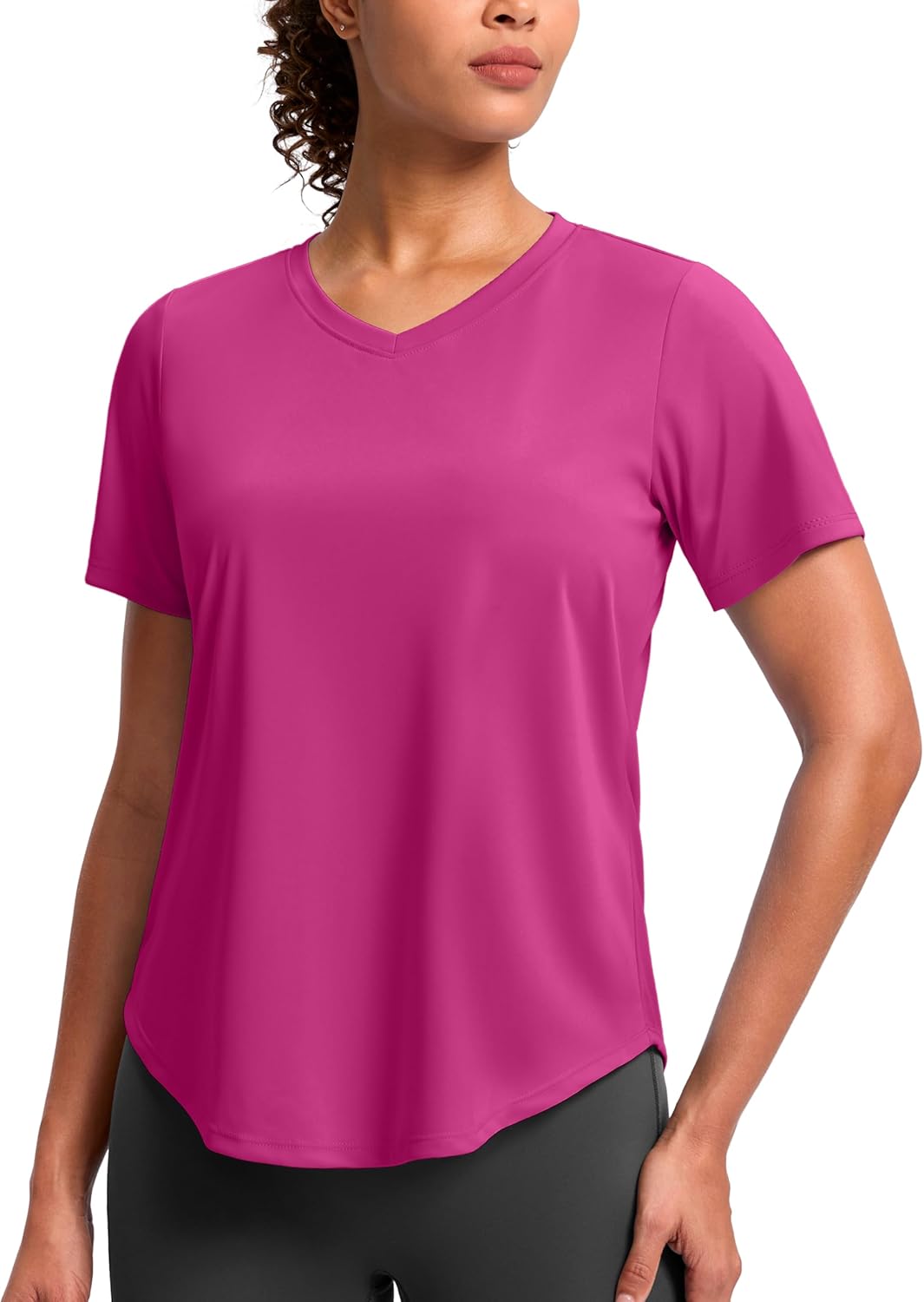 Womens Workout Tops V-Neck Short Sleeve UPF 50+ Sun Shirt Moisture Wicking Quick Dry Top for Gym, Running, Athletic