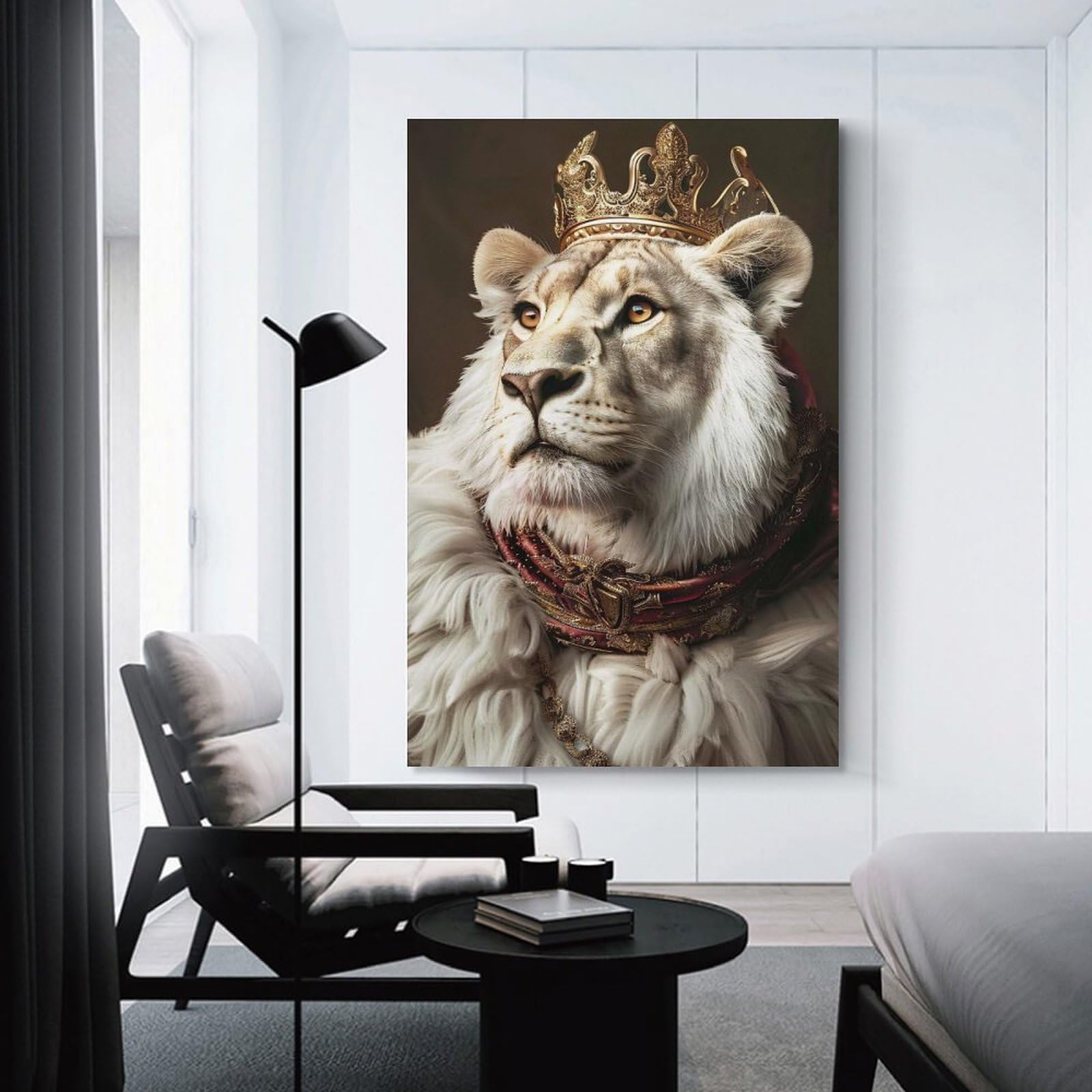 Junmoney Unframe-Style-19 Regal Lion Portrait With Golden Crown Canvas Wall Art 20X30inch(50X75cm), For Workspace Walls, Study Corners Or Bedrooms, Wall Art That Adds Style To Work Areas