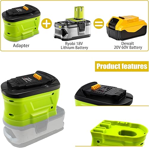 Miniatura 2 de URUN Convertidor de adaptador de batería para Ryobi a Dewalt, convertidor para batería Ryobi a batería Dewalt de 20 V para herramientas inalámbricas
