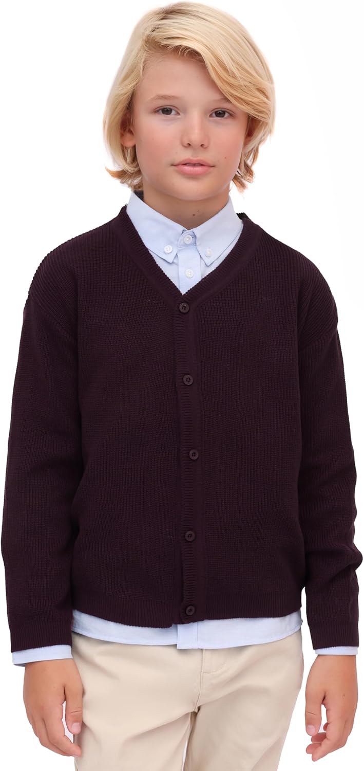 Lilax Little Boys Basic Long Sleeve V-Neck Classic Knit Cardigan Sweater