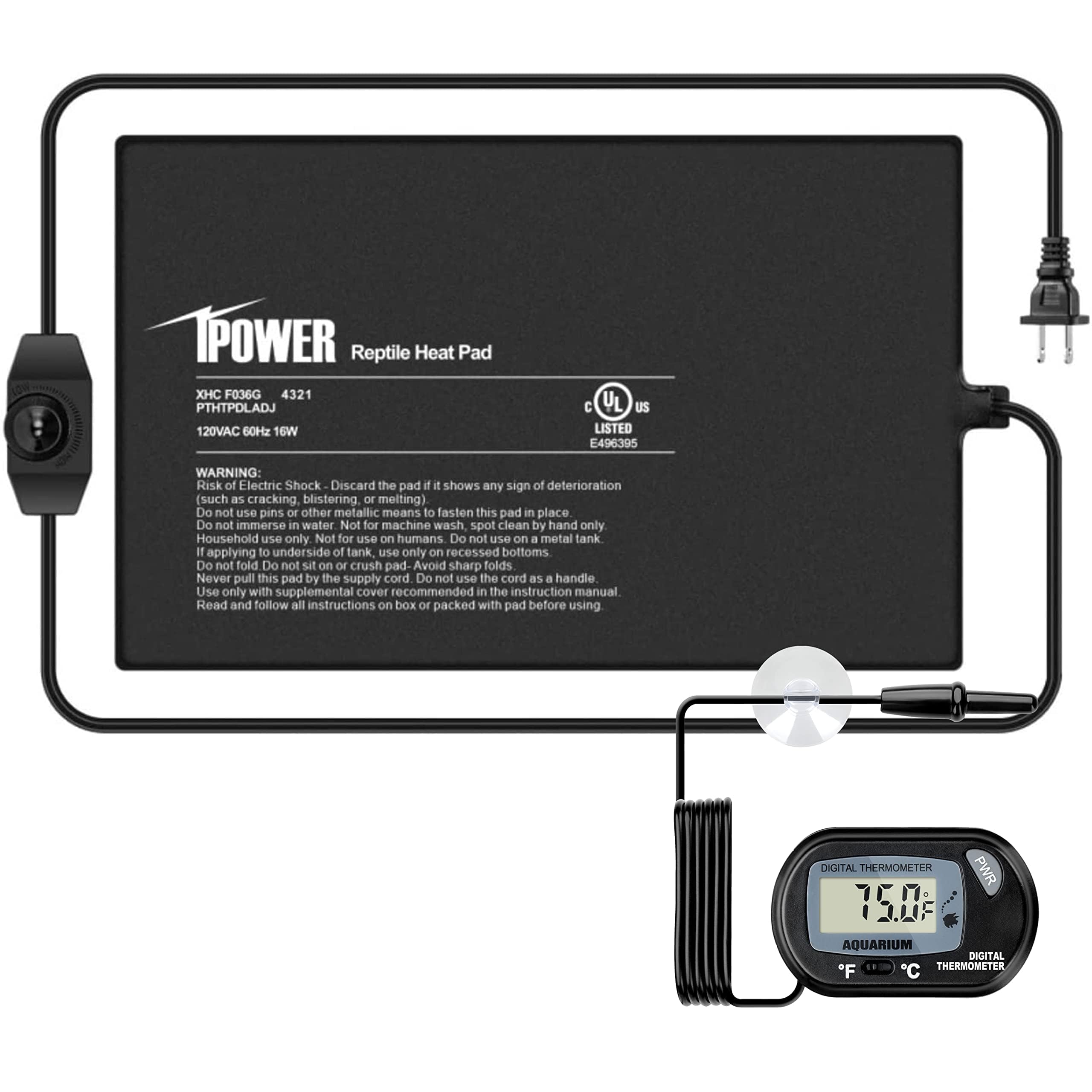 iPower 8 by 12-Inch Reptile Heat Mat with Temperature Adjustable Controller Knob, LCD Digital Aquarium Thermometer, Under Tank Warmer Terrarium Heat Pad for Reptiles and Amphibians