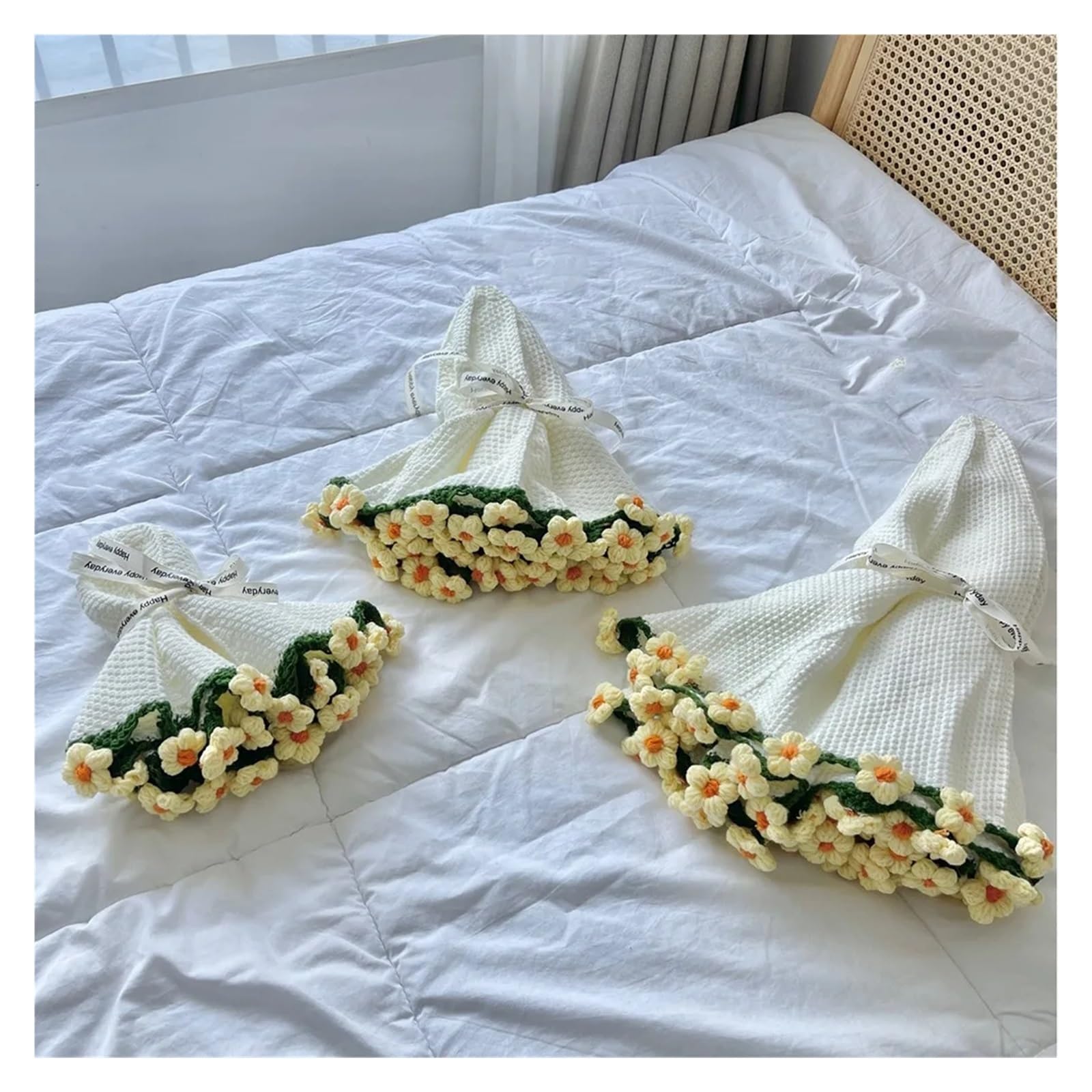 TRRYUIP Bouquet Blanket 1PC Crochet Rose Bouquet Blanket Finished Flower Sunflower Carnation DIY Craft Artificial Knitted(Color 10)