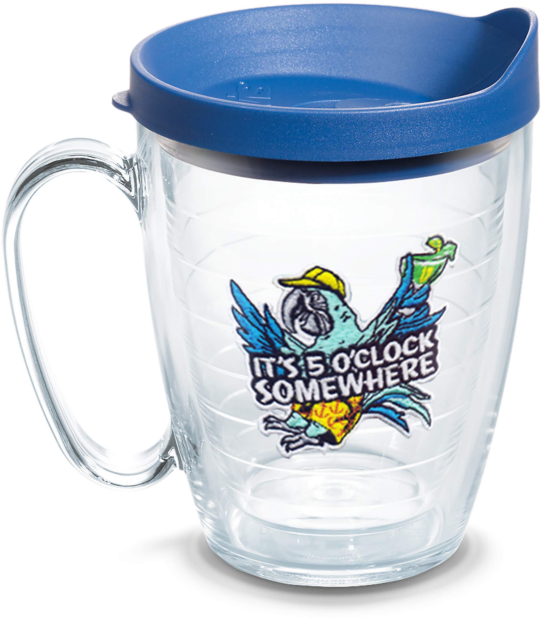 Tervis Margaritaville - It's 5 O'Clock Somewhere - czerwona papuga wyprodukowana w USA z podwójnymi ściankami izolowany kubek podróżny utrzymuje napoje zimne i gorące, kubek 473 ml, przezroczysty