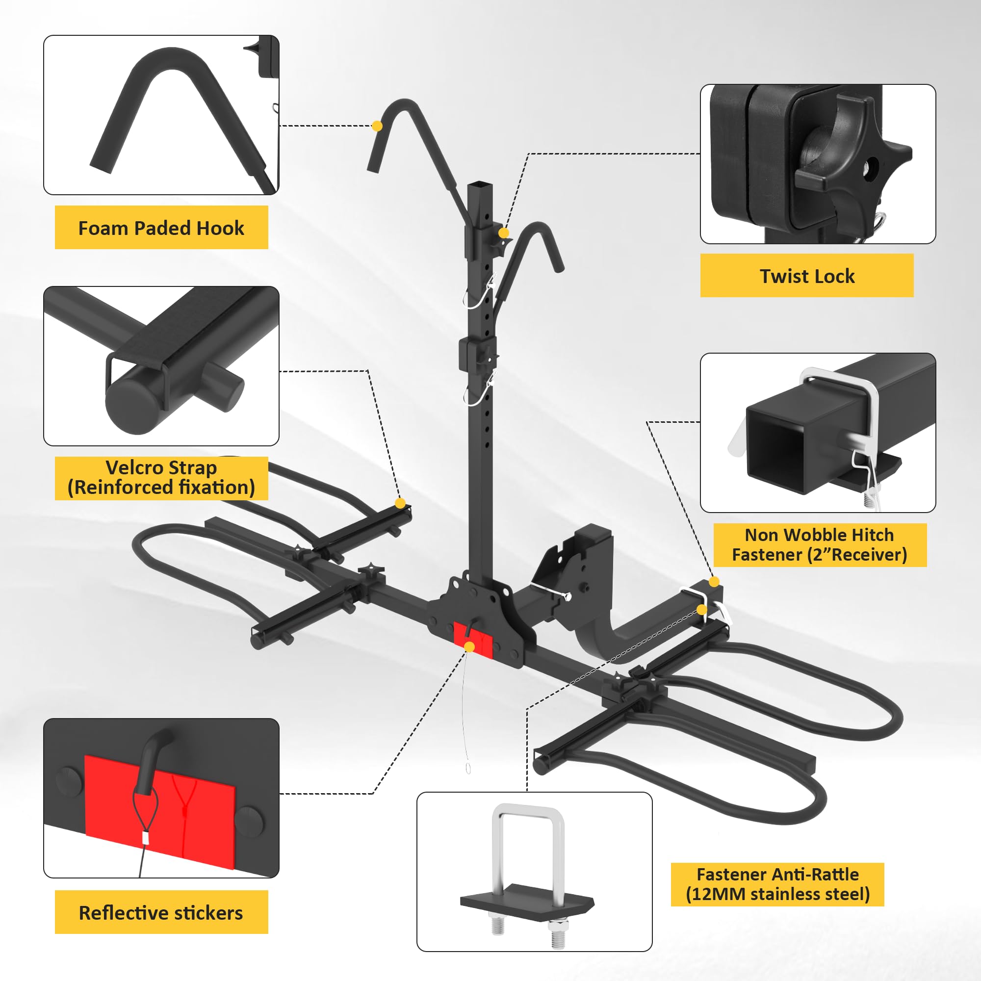 Hitch Bike Rack,Wobble Free Smart Tilting Folding Bicycle Car Racks for Standard,Fat Tire E-Bike Rack for Tow Hitch, 2-Bike 200 lbs Capacity, 2 inch Receiver