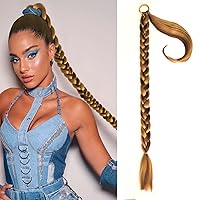 Vista 19 de Extensiones de cabello sintético de 32 pulgadas de largo trenzadas para mujer, extensiones de cabello lacio envolvente con banda para el cabello