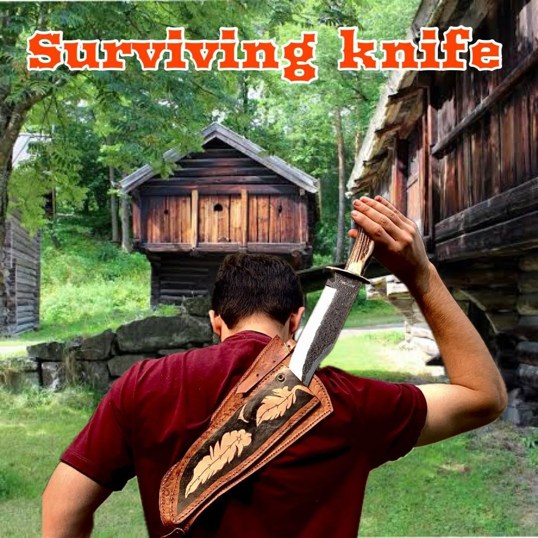 15.5" Hand Made carbon Steel hand forged blade Collectible Bowie Knife Handle Brass clip with (stag horn) (02 stag full)