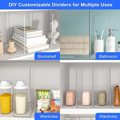 Miniatura 8 de OKPOW Organizador de armario con separadores de estantes, 12 pulgadas de alto x 11.8 pulgadas de profundidad, acrílico transparente, resistente,