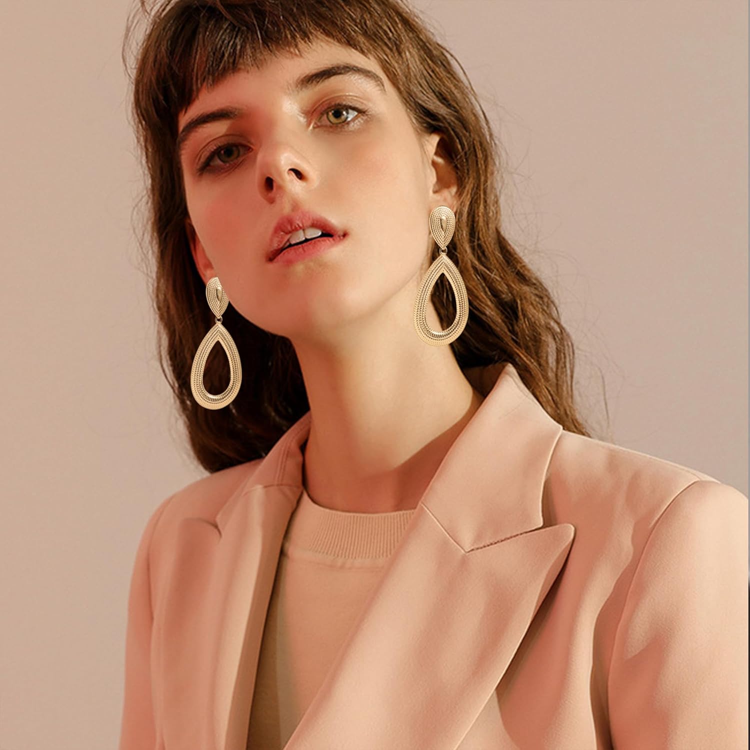 Gold Women Earrings Gold Teardrop Earrings Simple Big Drop Dangle Statement Earrings for Women Girls - Image 3