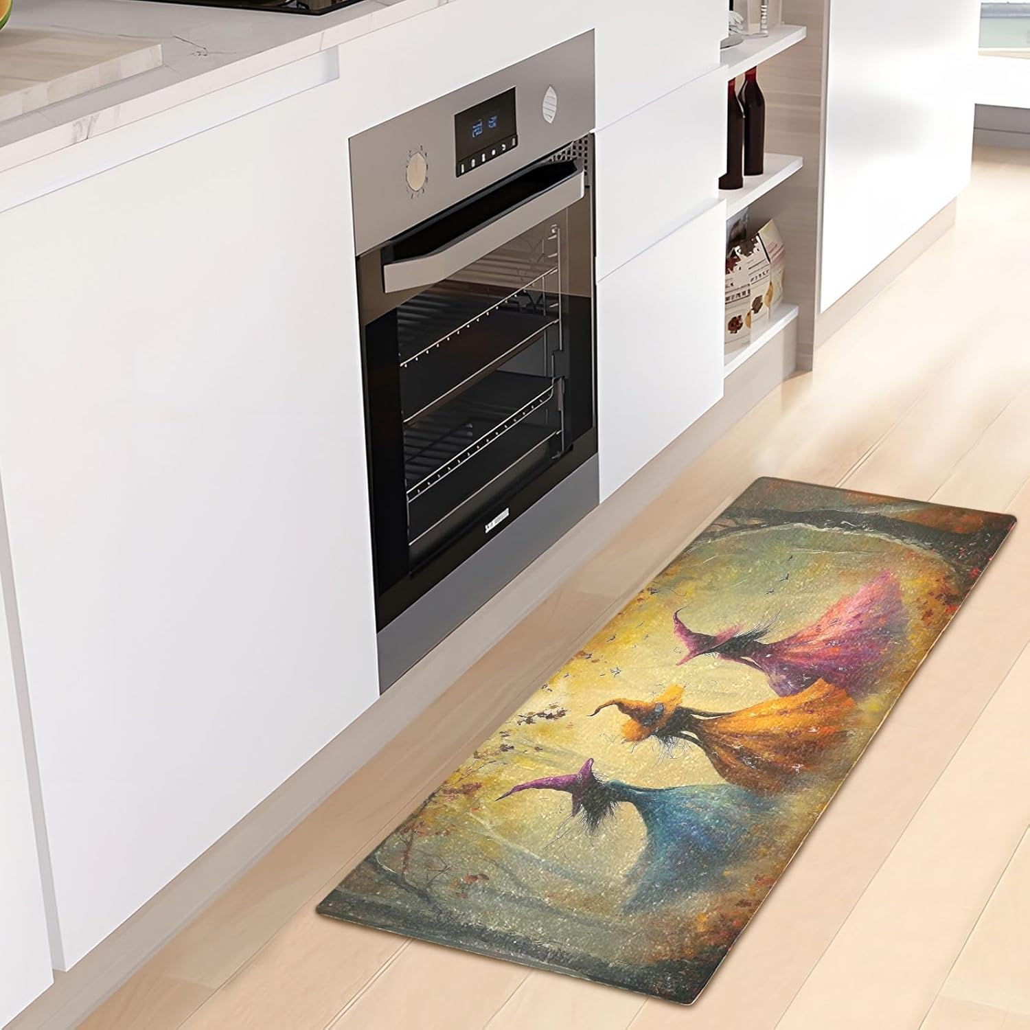 Halloween Witchs Colorful Bathroom Runner Rug, 39”L x 20”W, Absorbent Non-Slip Bath Mat, Fashion Design Machine Wash Plush Mats for Bathroom Kitchen