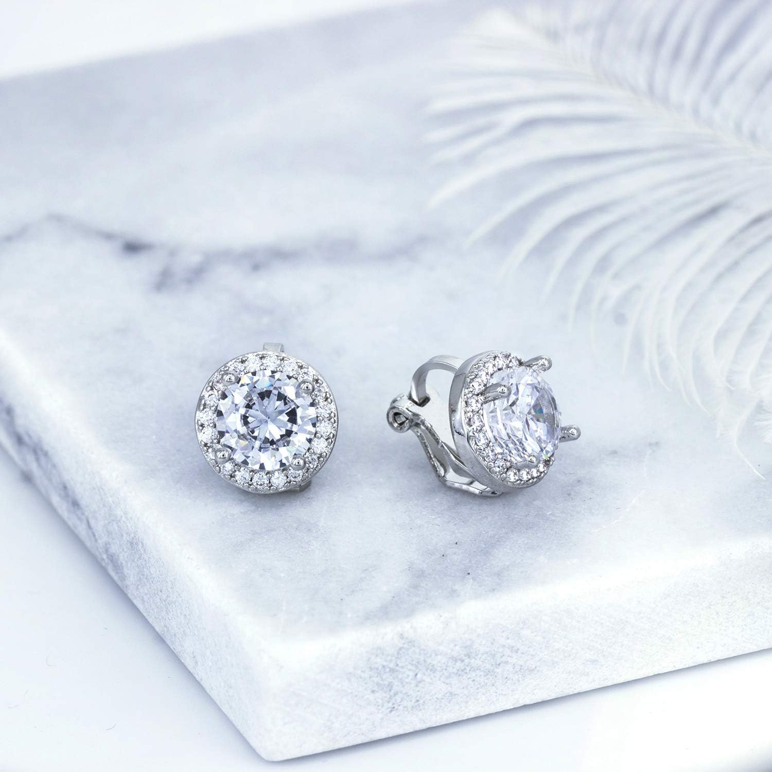 YOQUCOL 8MM Cubic Zirconia Crystal Clip On Stud Earrings Round Non Pierced Earrings for Women
