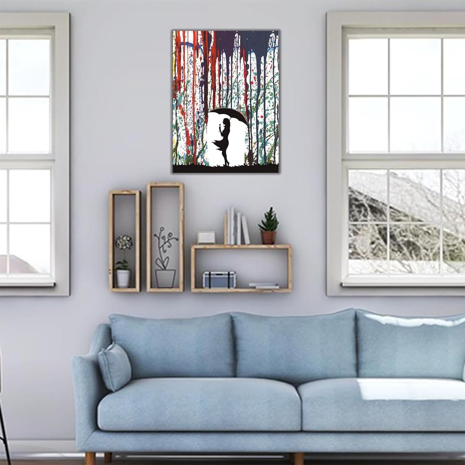 FLTABI Banksy Canvas Wall Art for Living Room Rainbow Lovers in the Rain Graffiti Street Canvas Wall Art Ready to Hang Bathroom Home Office Wall Decor 16Wx24H inches/40x60 cm