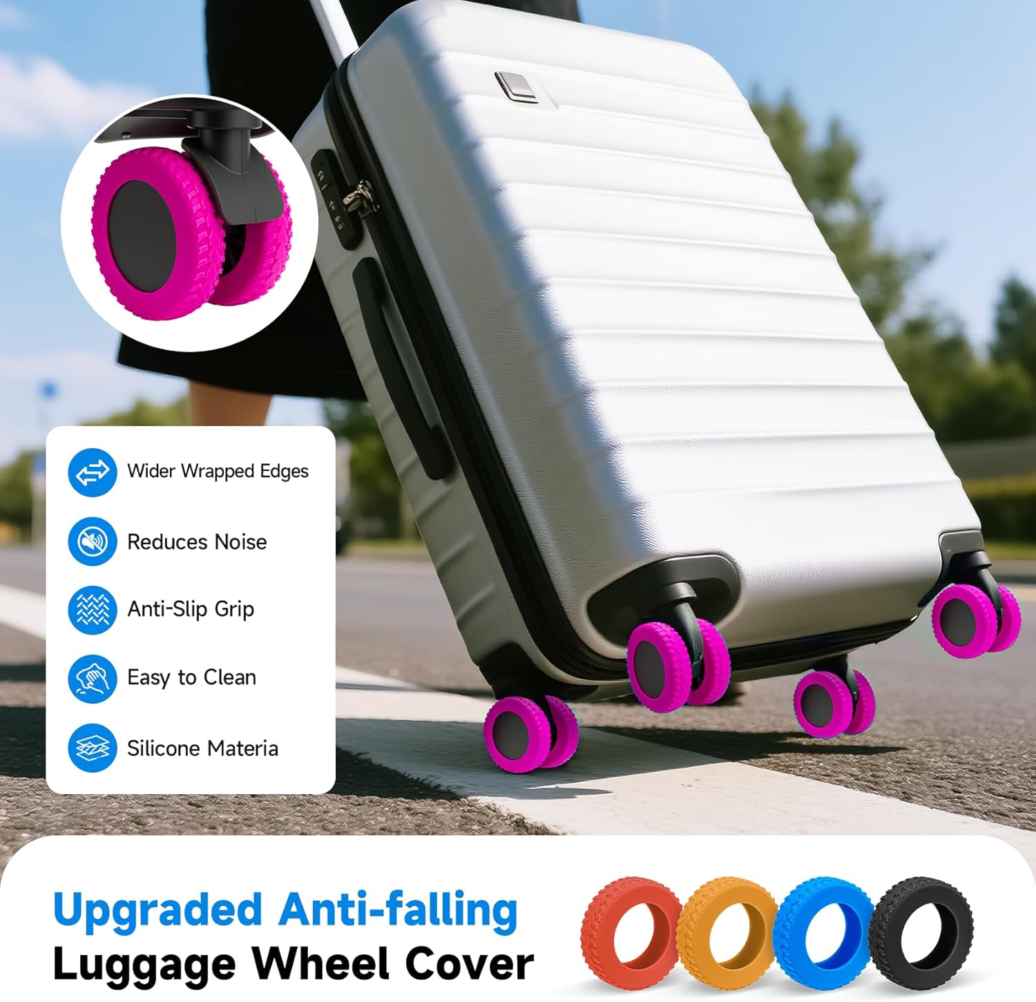 Upgraded 8 Pcs Luggage Wheel Covers, Silicone Protective