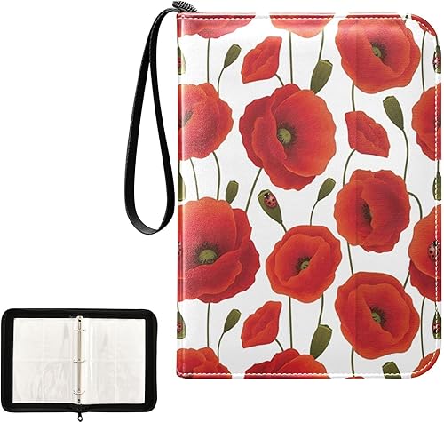 Miniatura 2 de Carpeta para tarjetas coleccionables de flores de amapola roja, 4 bolsillos con 50 fundas extraíbles, carpeta de álbumes de tarjetas de 3 anillas,
