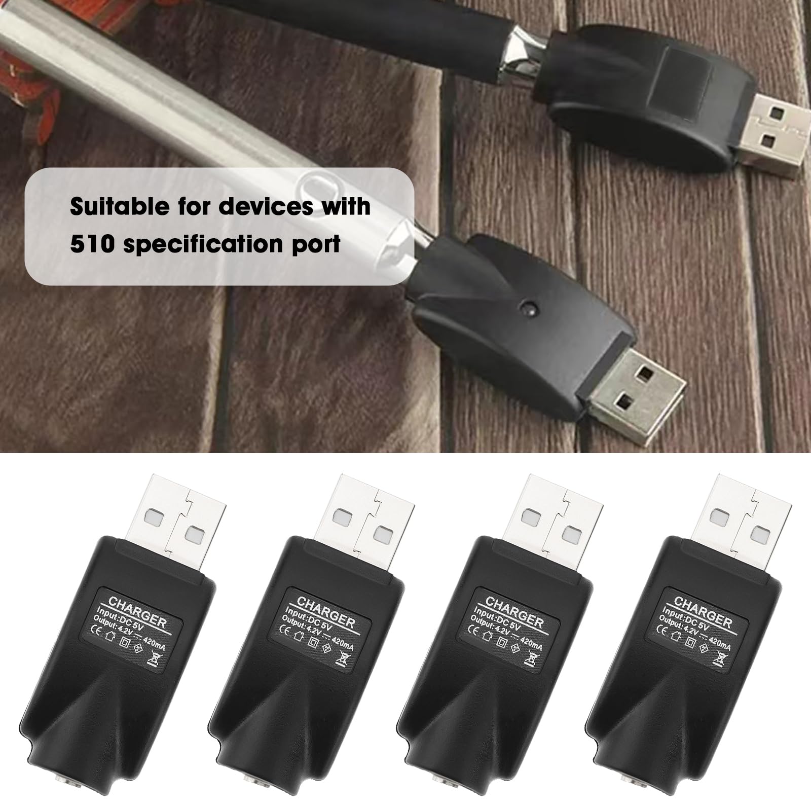 6x Smart-Ladegerät Mit 510-Gewinde – USB, Überladeschutz, LED-Anzeige – Für Taschenlampen, Lötkolben, Auto-Ladegeräte & Mehr