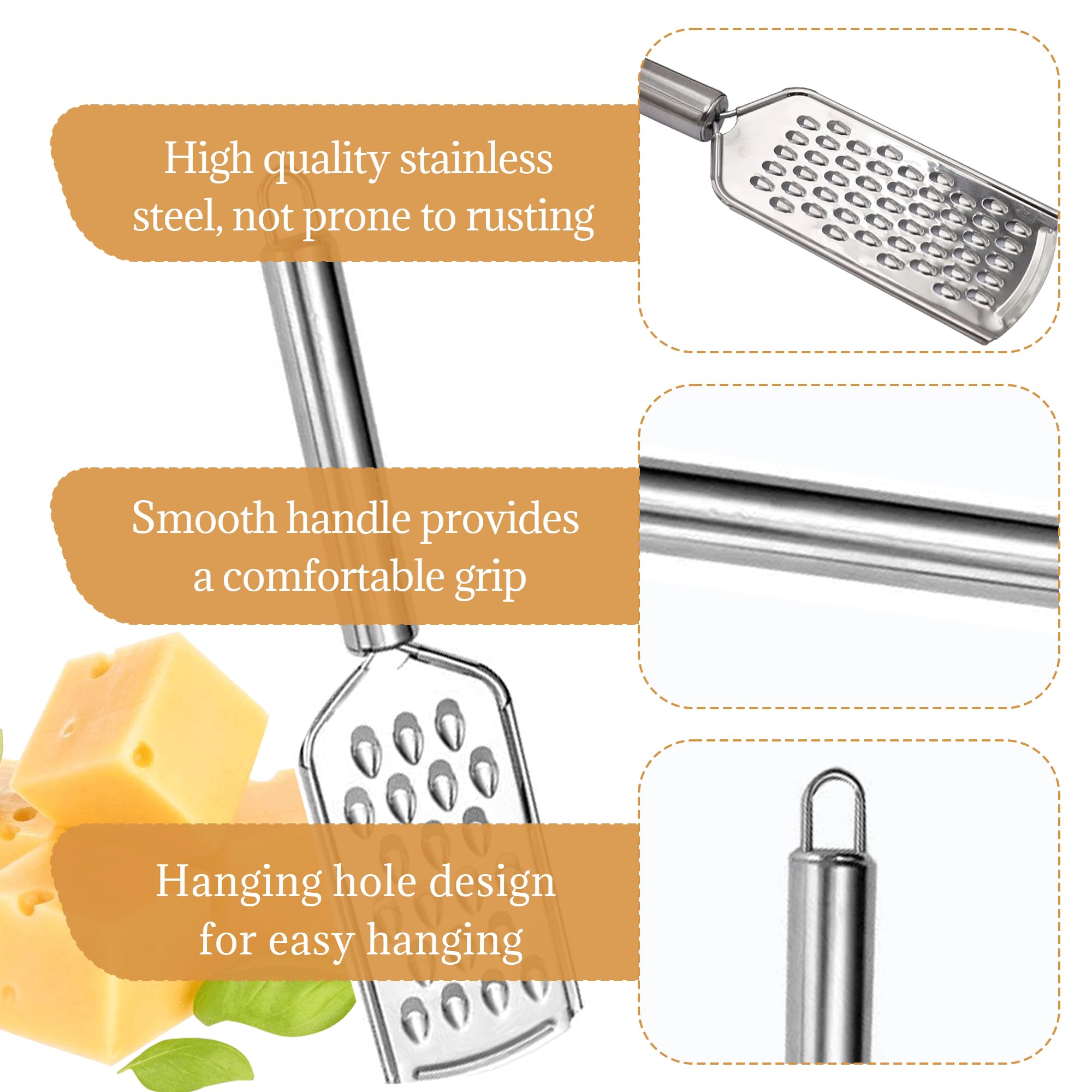 Set 3 Grattugie In Acciaio Inox | Piccole, Multiuso, Per Cioccolato, Zenzero E Formaggio - Foto 3