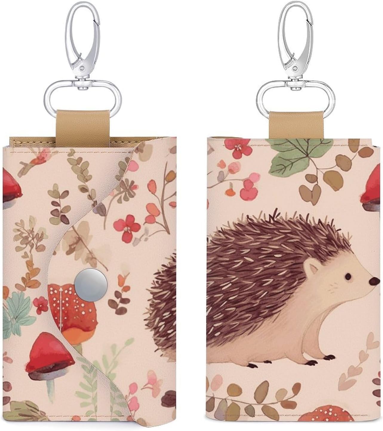Lovely Hedgehog Key Pouch, PU Leather Key Holder, Personalized Snap Closure Key Bag with Card Slot & Coin Pocket, Portable Key Organizer for Car Keys House Keys, Men Women