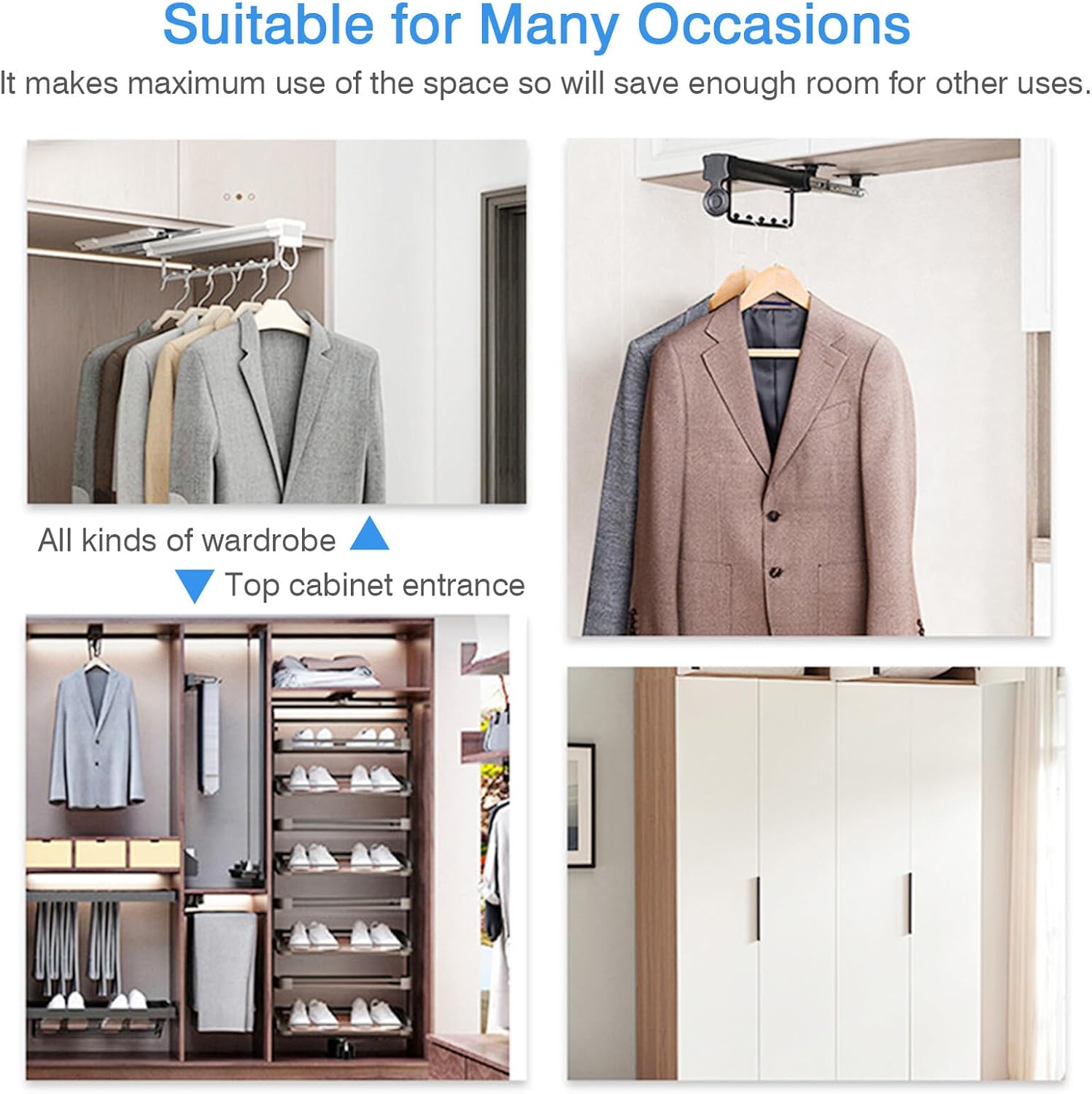 Alipis Top Mount Clothes Rack Pull out Wardrobe Organizer Rod Double Rail 7-ball Silver Sliding Hanging Rod for Shallow Cabinet Closet Storage