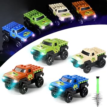 Save Unicorn Tracks Cars only Replacement,Track Cars for Tracks Glow in The Dark, Car Tracks Accessories with 3 Flashing LED Lights, Compatible with Most Car Tracks for Kids Boys4pack