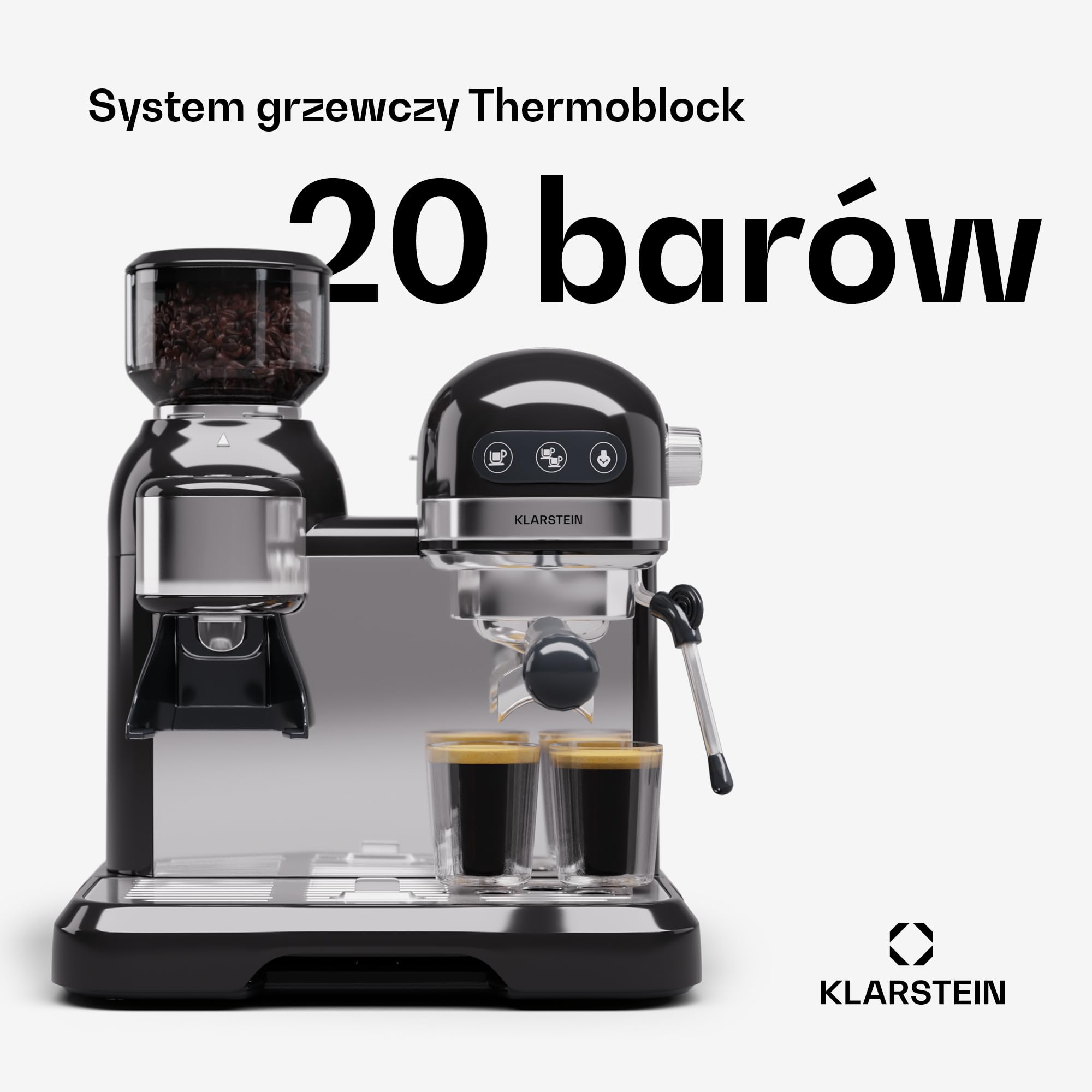 Klarstein Ekspres do espresso ze spieniaczem do mleka, 1,4 l retro mini ekspres do espresso z sitkiem, 1550 W, mały, zbiornik na mleko 0,5 l, blok termiczny, ekspres do kawy cappuccino