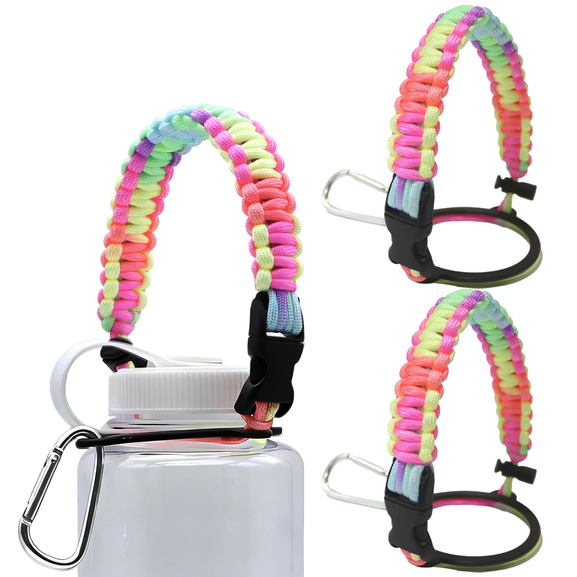 LUTQ 2 Packs Cap Strap for 32oz Wide Mouth Bottles - Durable Strap with Aluminum Alloy Safety Buckle - Handle Compatible with Nalgene -Macaron
