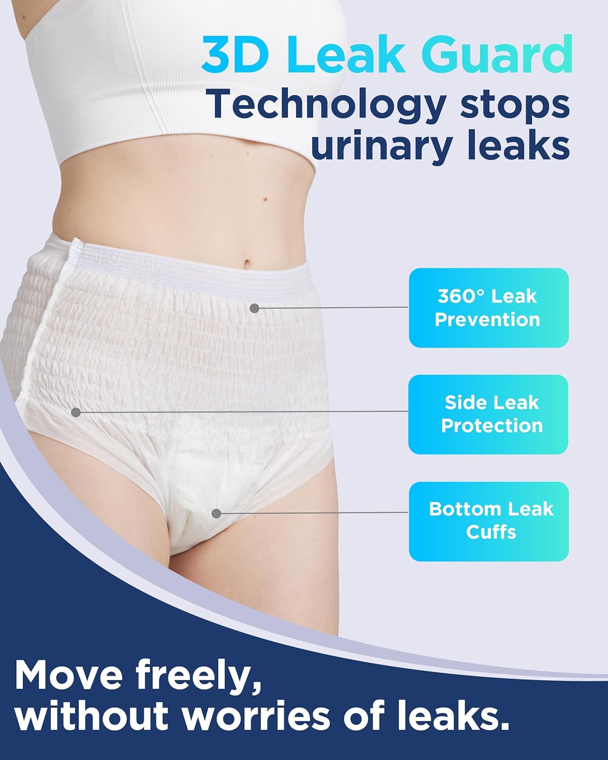 Freedom Plus Large Adult Diapers, Maximum Absorbency Incontinence Underwear for Men and Women, 3D Leak Guard, 360° Comfort Fit, Odor Control – L, 50 Count