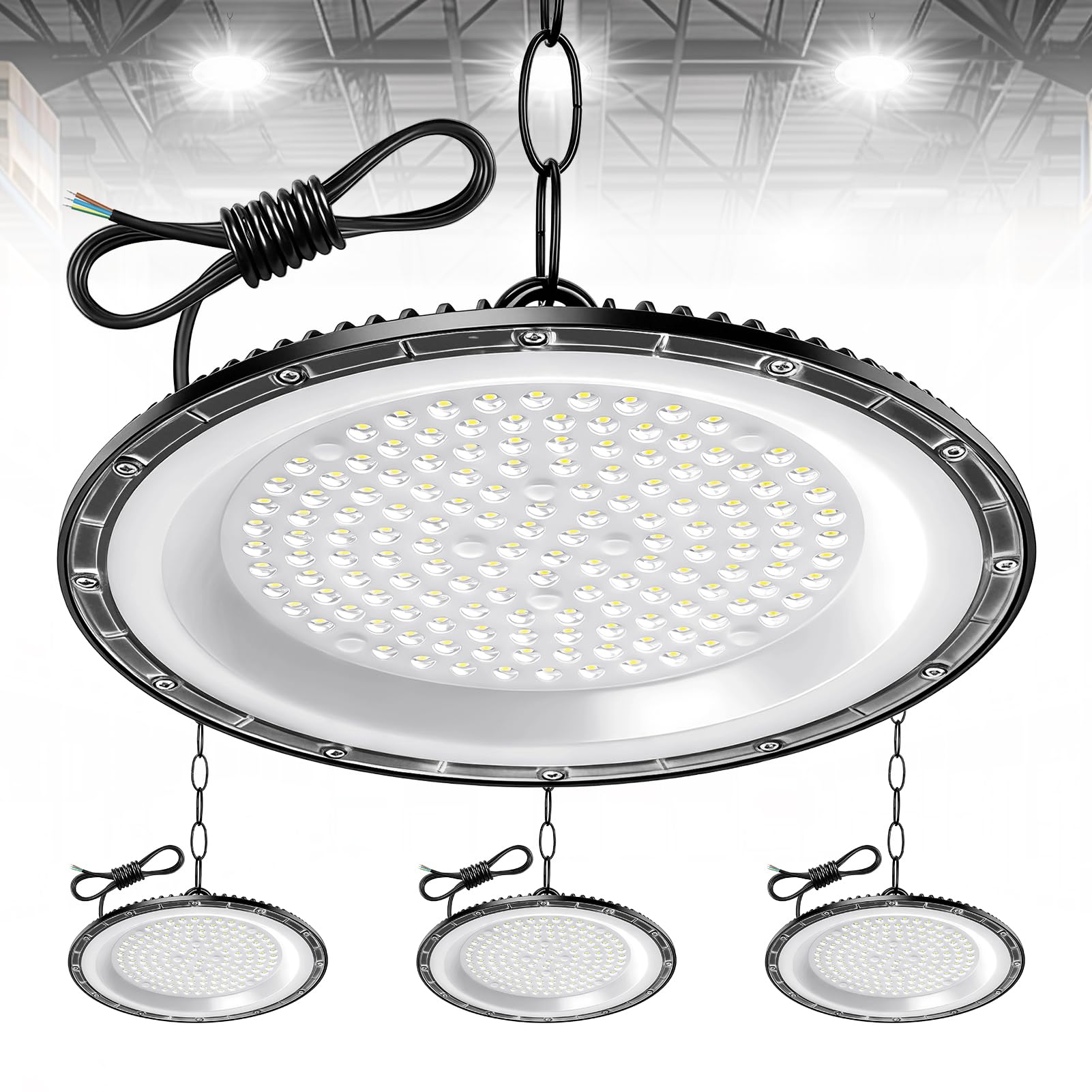 4Pack UFO High Bay Lumière 200W, 20000LM Spot High Bay Lumière Blanc Froid 6500K Projecteur LED Industriel, Étanche IP65 UFO LED Spot Intérieur pour Usine Atelier Garage