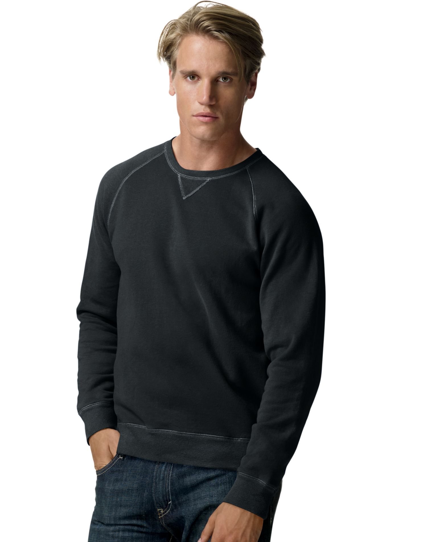 Hanes Men's Nano Premium Lightweight Fleece Sweatshirt, Black, 3X Large