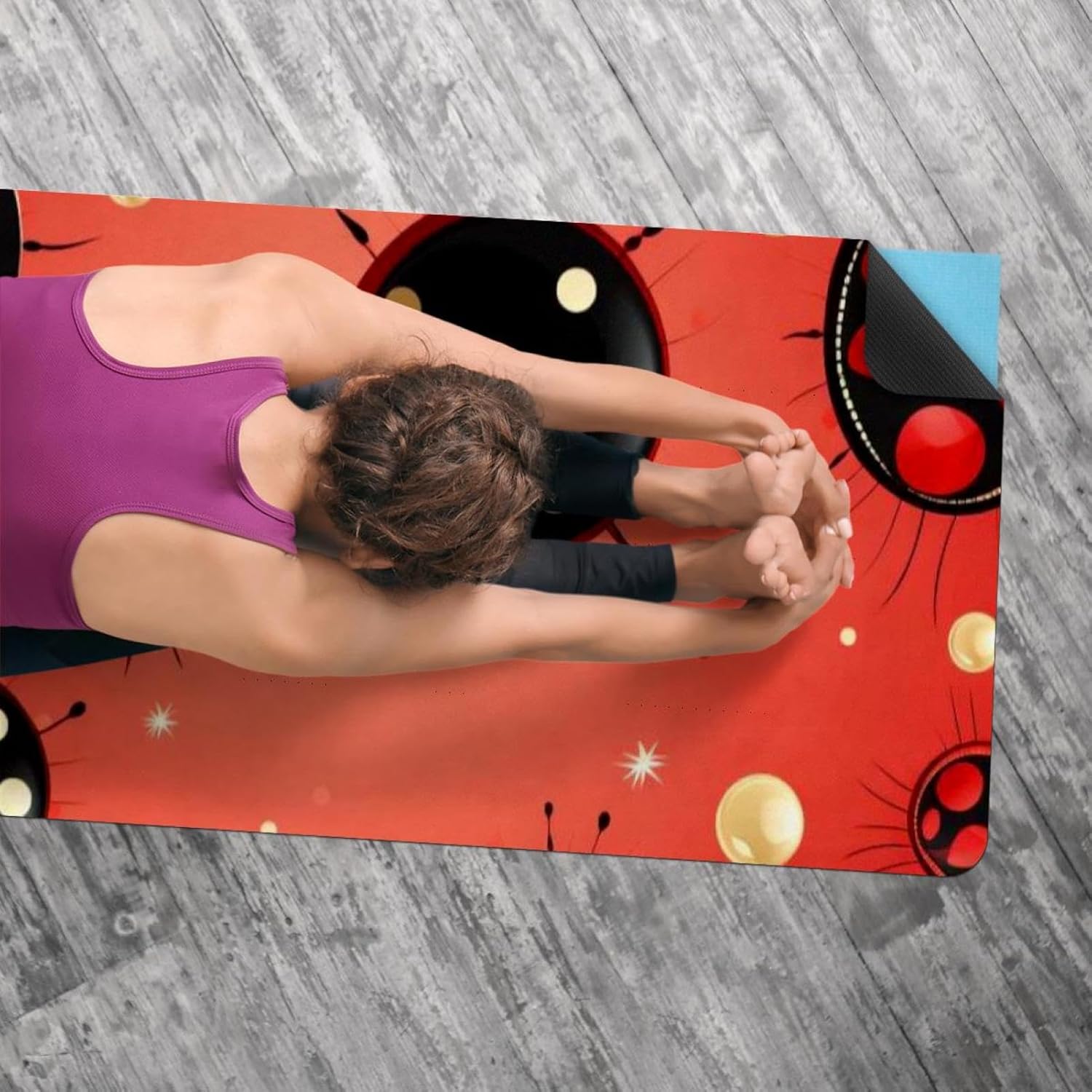 Yoga Towel, Ladybug Pattern Non Slip Sweat Absorbent Hot Yoga Mat Towel for Hot Yoga, Pilates and Fitness - 72.8" x 26.8"