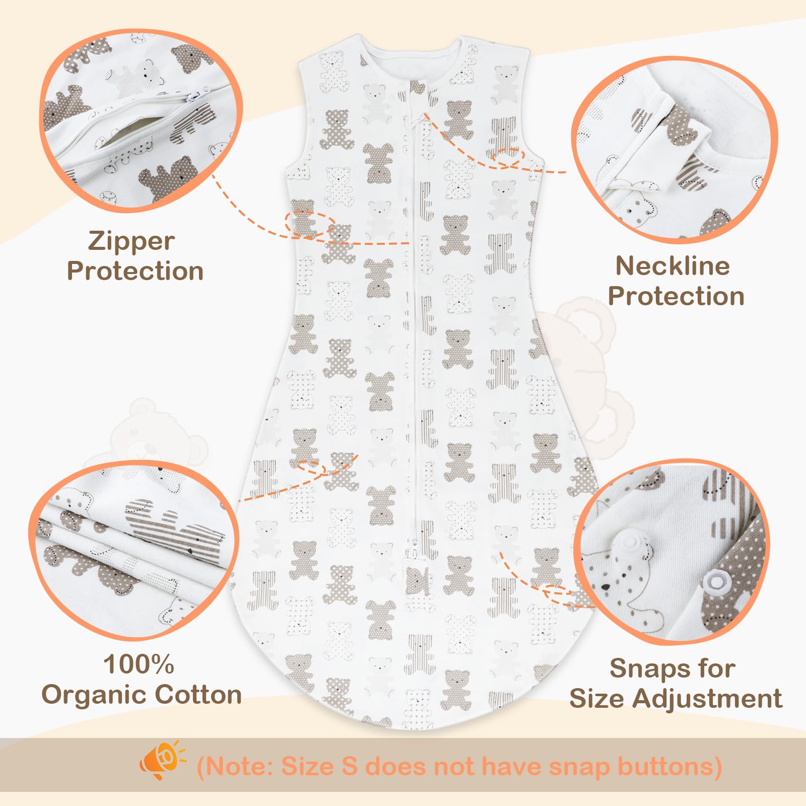 TOGOU2S Baby Sleeping Bag, 2 Pcs 0.5 tog sleeping bag 0-6 months, 100% Cotton Sleeping Bag Baby 65cm, Soft Cotton Breathable - Image 4