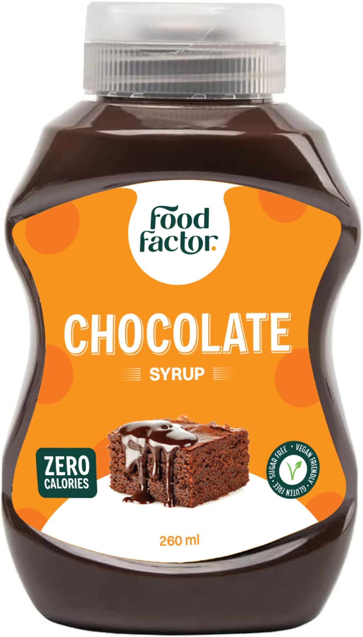 Food Factor Vegan Chocolate Syrup | Made in Italy, Zero Sugar, Low Calorie, Gluten Free, for ice cream, iced coffee, latte, Mocha, iced tea, smoothies, pancake, waffles, crepe (260ml, Chocolate)
