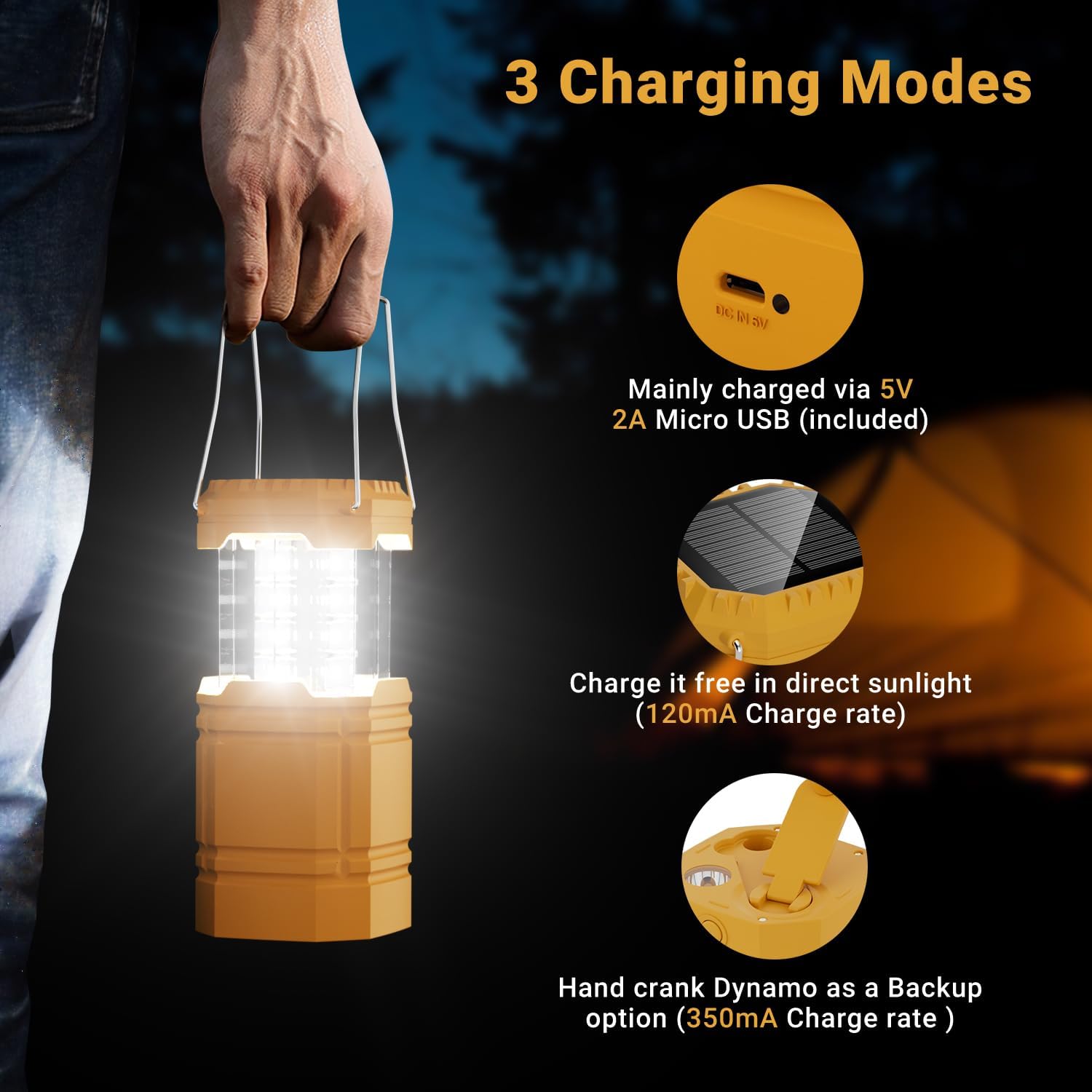 Solar Camping Light 3000mAh Rechargeable LED Lantern thumbnail