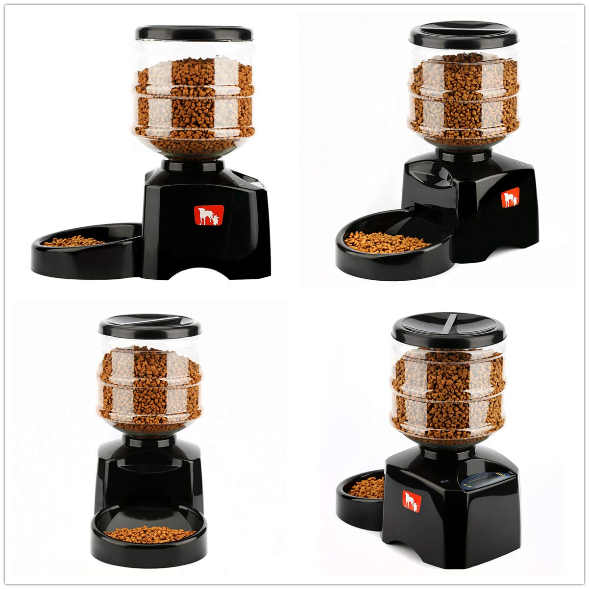 Alimentador Automático De Alimentos para Gatos, Perros y Conejos con Temporizador, Dispensador De Alimentos con 3 Comidas a Intervalos Regulares Se Pueden Registrar 5.5L (Negro)