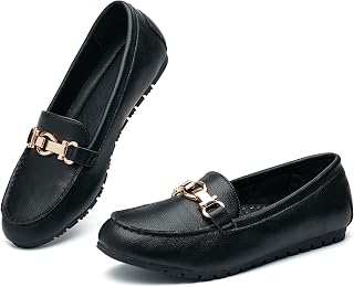 Loafers for Women Casual Moccasins Women's Comfortable & Lightweight Penny Loafers Slip On Flat Shoes, Black Napa Leather, 9 Wide