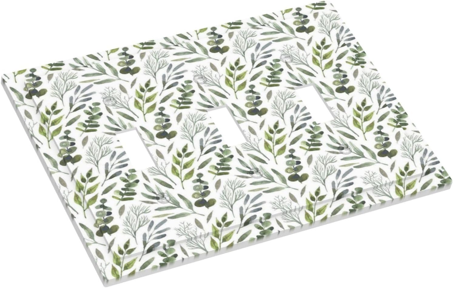 Green Olive Leaves Floral Watercolor Plants Flowers Decorative Switch Plates 3 Gang Wall Plate Triple Toggle Light Switch Cover Faceplate Electrical Wall Panels for Bed Room Living Room Decor image 3