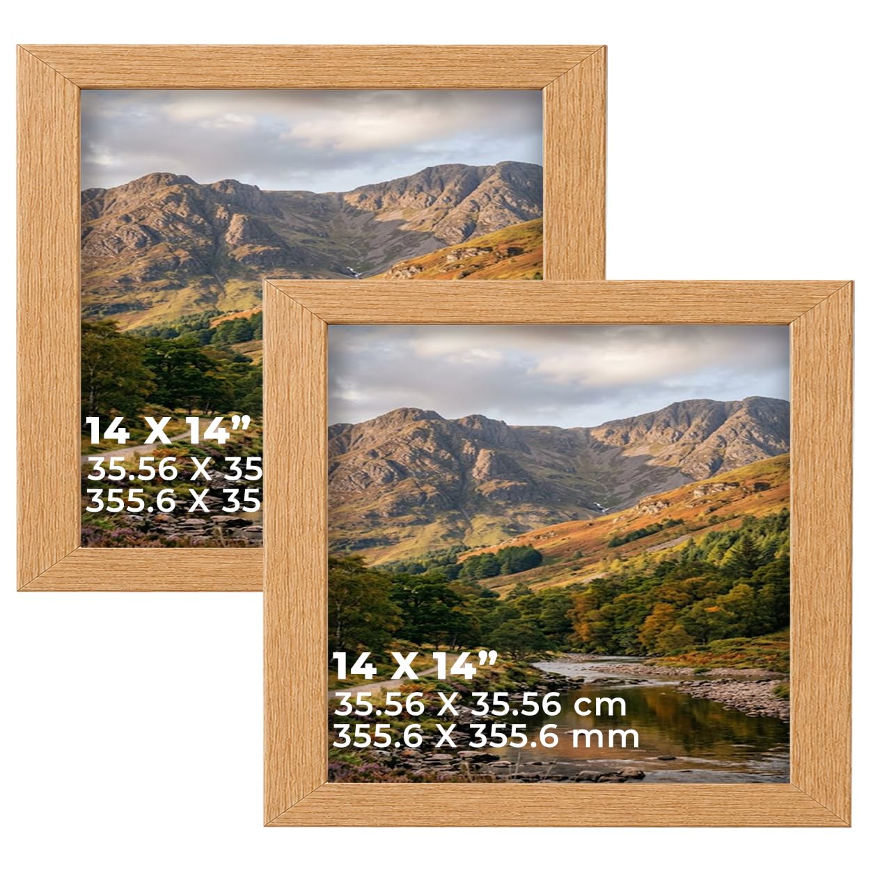 DECORO Oak 14X14 (35.56X35.56 CM) Pack of 2 Picture Frame with Plexiglass Front & Engineered Wood Construction, Wall Hanging Display for Photos, Posters, Prints & Artwork, Portrait or Landscape — image 1